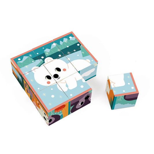 Janod Animal 9 Cardboard Cubed Puzzle Set - In Partnership with WWF®