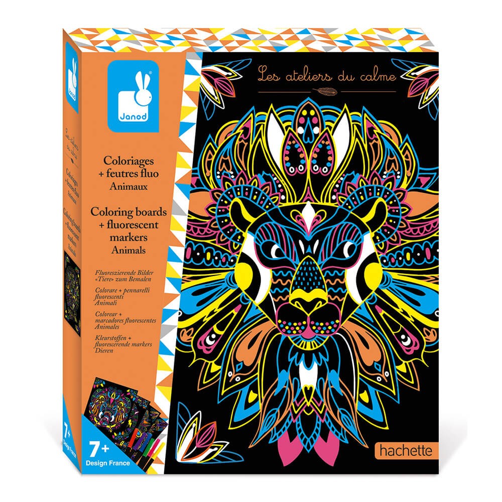 Janod Creative Kit - Animal Colour-in Cards & Fluorescent Markers